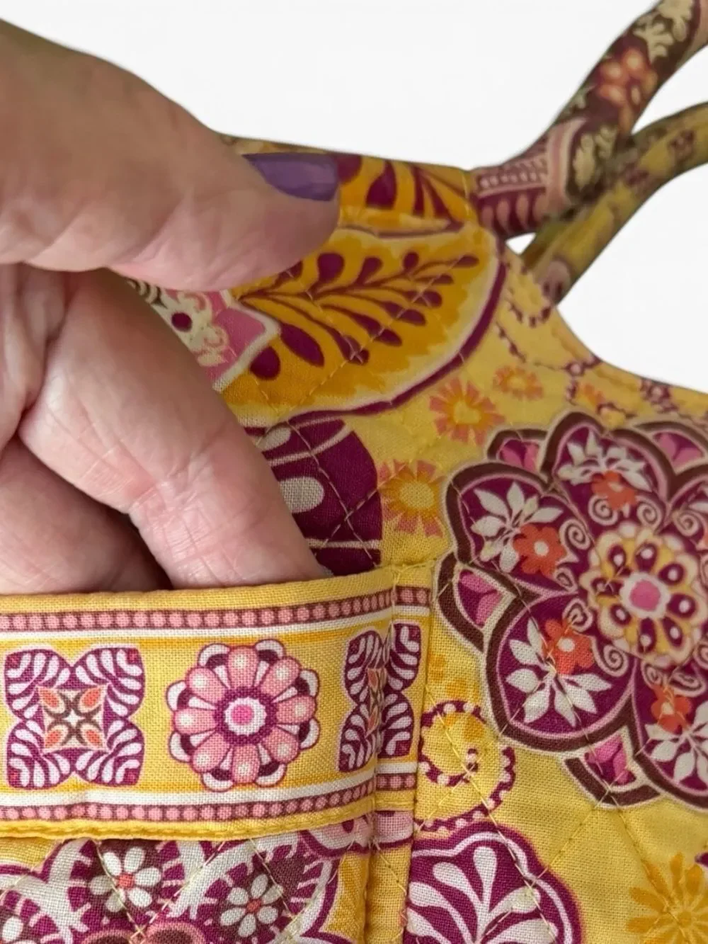 Vera Bradley Bali Gold Hand Bag in Pink and Yellow